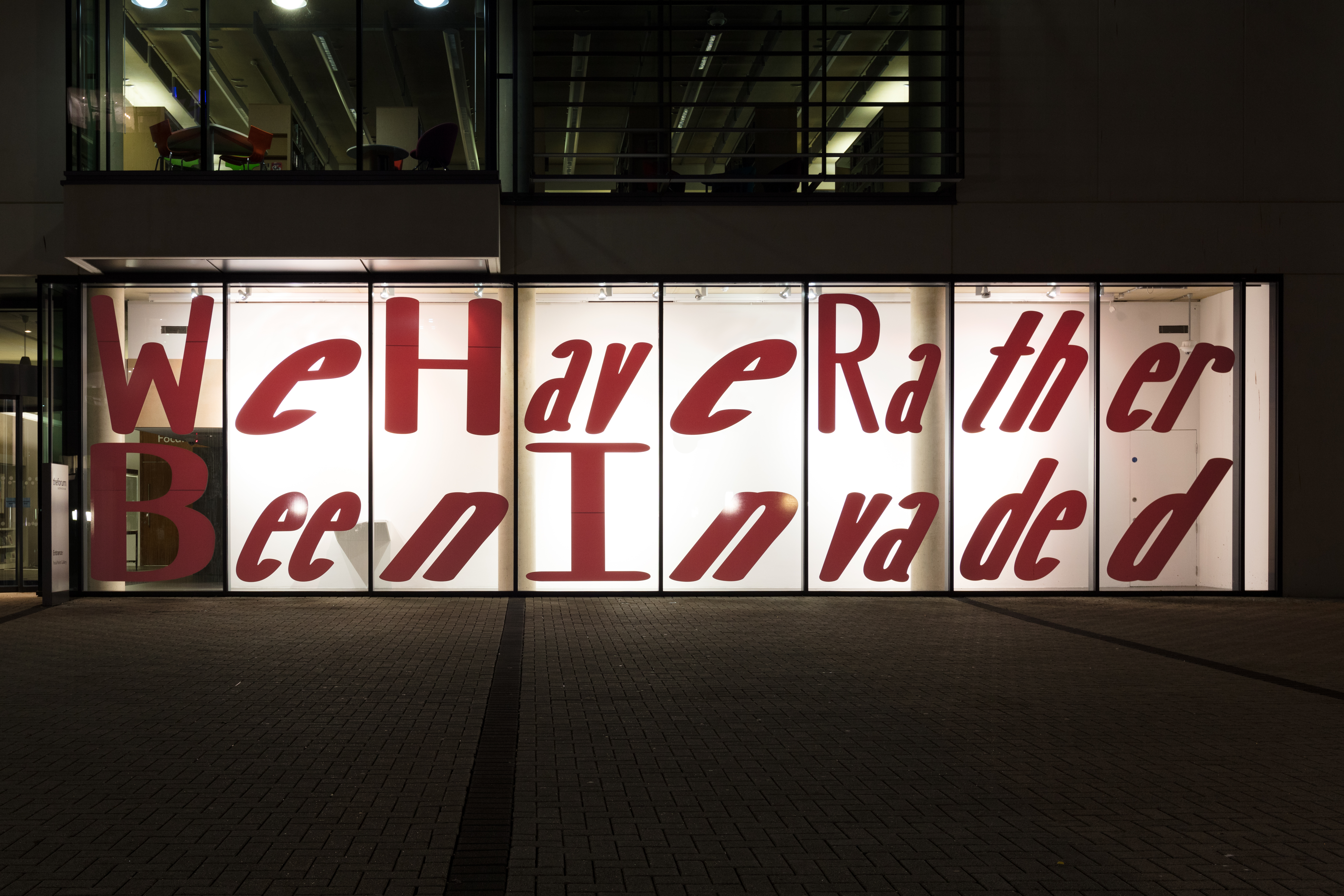 Large scale exhibition graphics for Ed Webb-Ingall's exhibition, *We Have Rather Been Invaded* at Focal Point Gallery (2018)